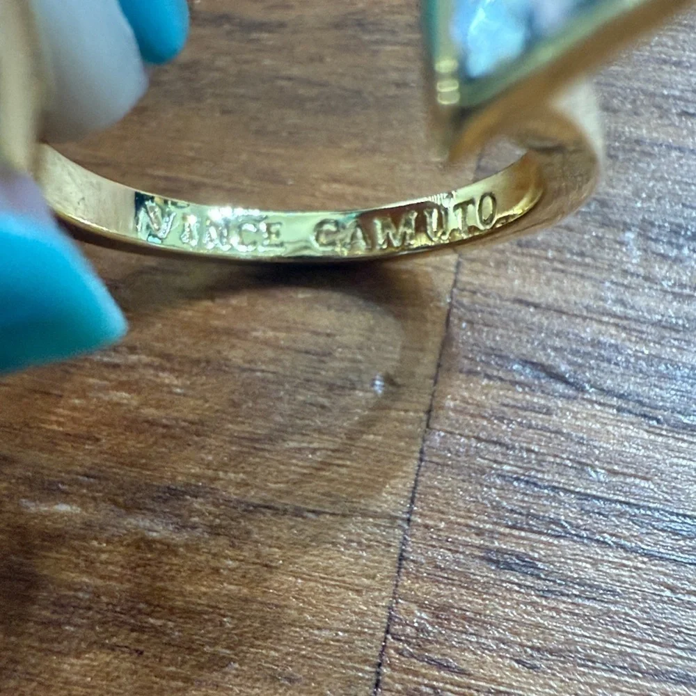 Vince Camuto Gold Tone Triangle Open Style Faux Cubic Zirconia Embellished Ring